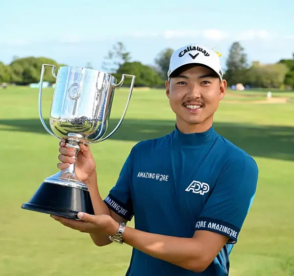 Min-Woo-Lee holds Fortinet Australian PGA Championship trophy