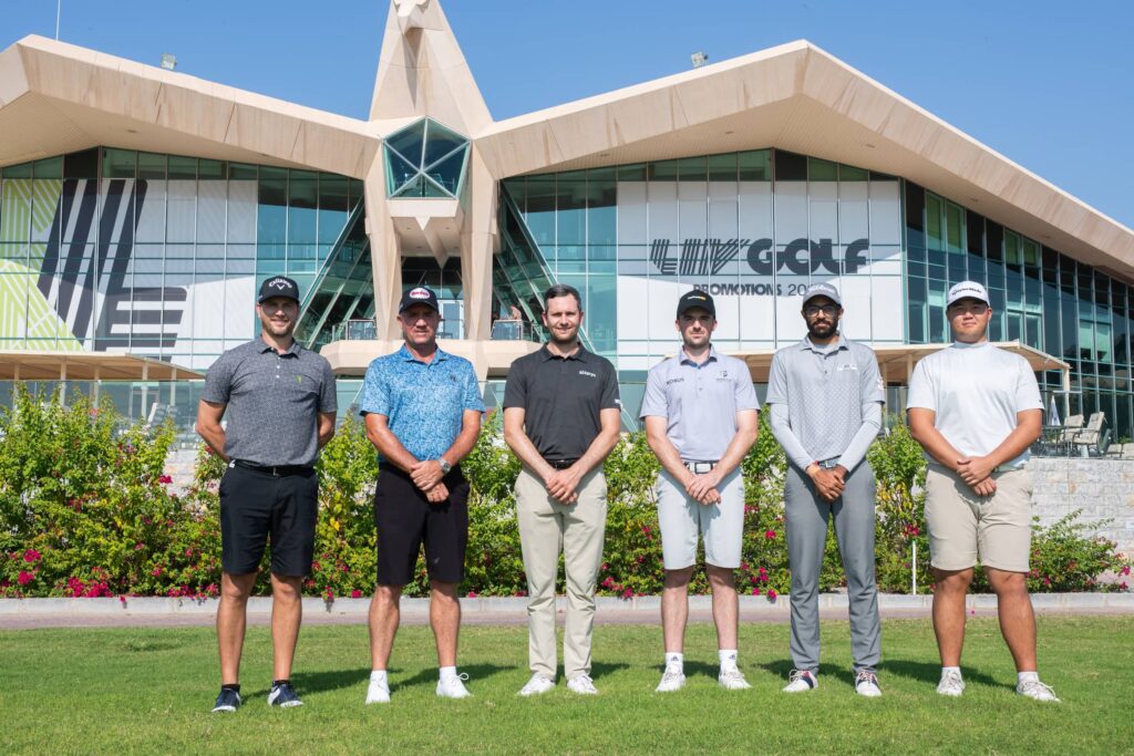 Chris-Stroud-Scott-Hend-Martin-Trainer-Max-Kennedy-Karandeep-Kochhar-and-Sampson-Yunhe-Zheng-pose-for-a-photo-ahead-of-the-LIV-Golf