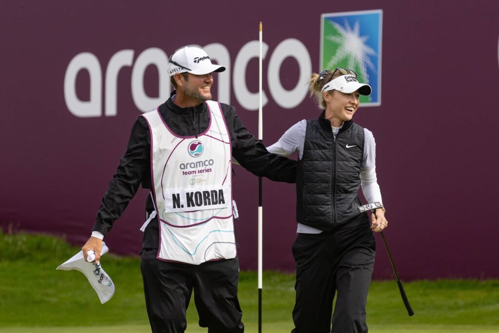 Nelly-Korda-celebrates-with-her-caddie-following-her-win-at-Aramco-Team-Series-London