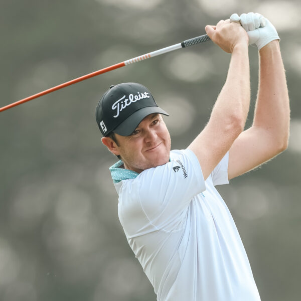 Steven Brown of England plays his second shot on the 4th hole during day one of the Delhi Challenge