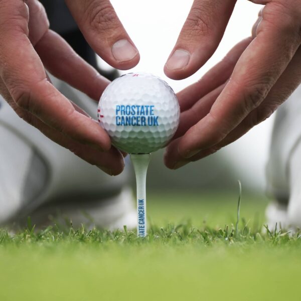 Golf Ball on Tee Prostate Cancer UK Logo