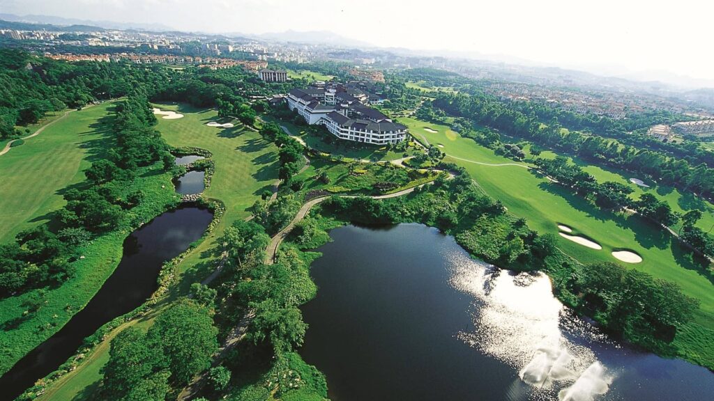 An aerial view of the spectacular Mission Hills Shenzhen