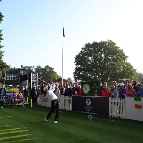 Beth Coulter tees off on the opening hole at Sunningdale in the 43rd Curtis Cup