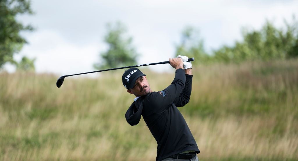 Brandon Robinson Thompson of England on the 1st tee on day three of the Farmfoods Scottish Challenge supported by the R&A