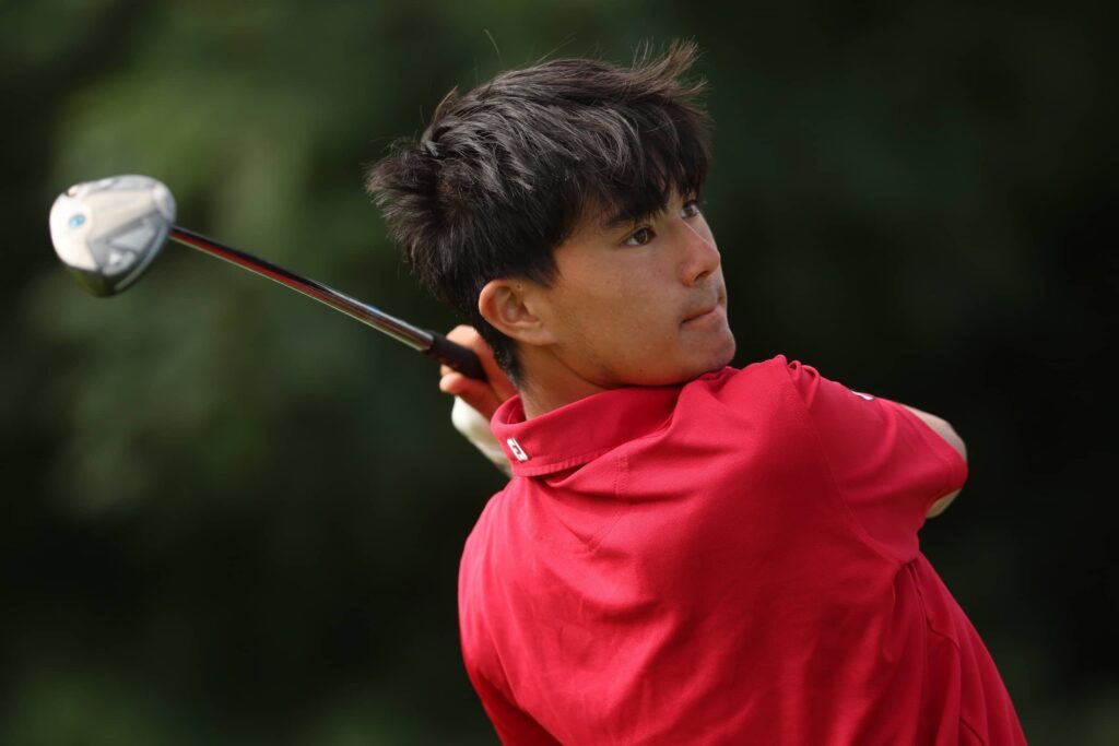 Daniel Hayes of England tees off during day three of The R&A Boys' Amateur Championship at Moortown Golf Club © Cameron Smith/R&A/R&A via Getty Images