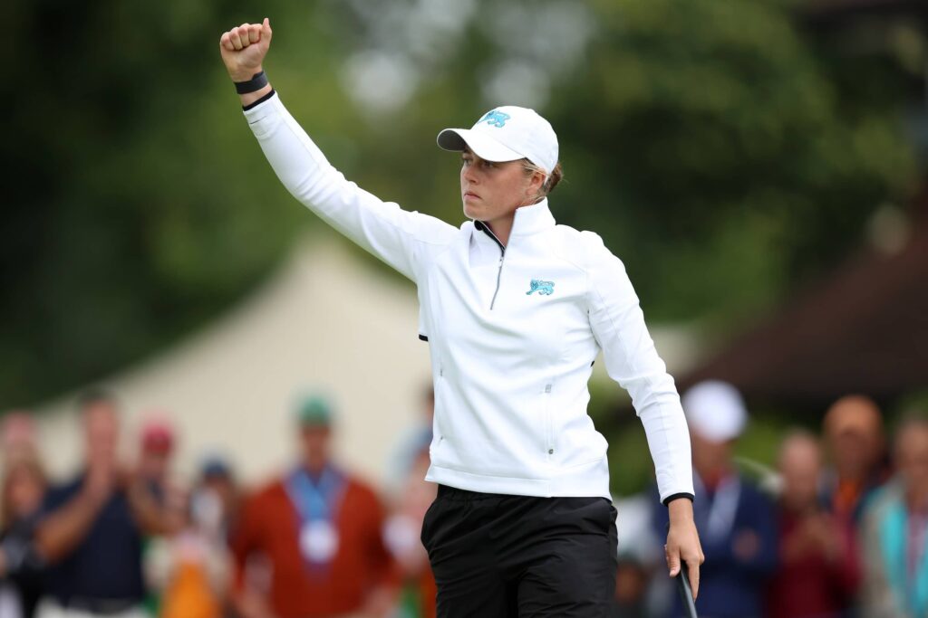 Hannah Darling celebrates on day two of the 43rd Curtis Cup at Sunningdale