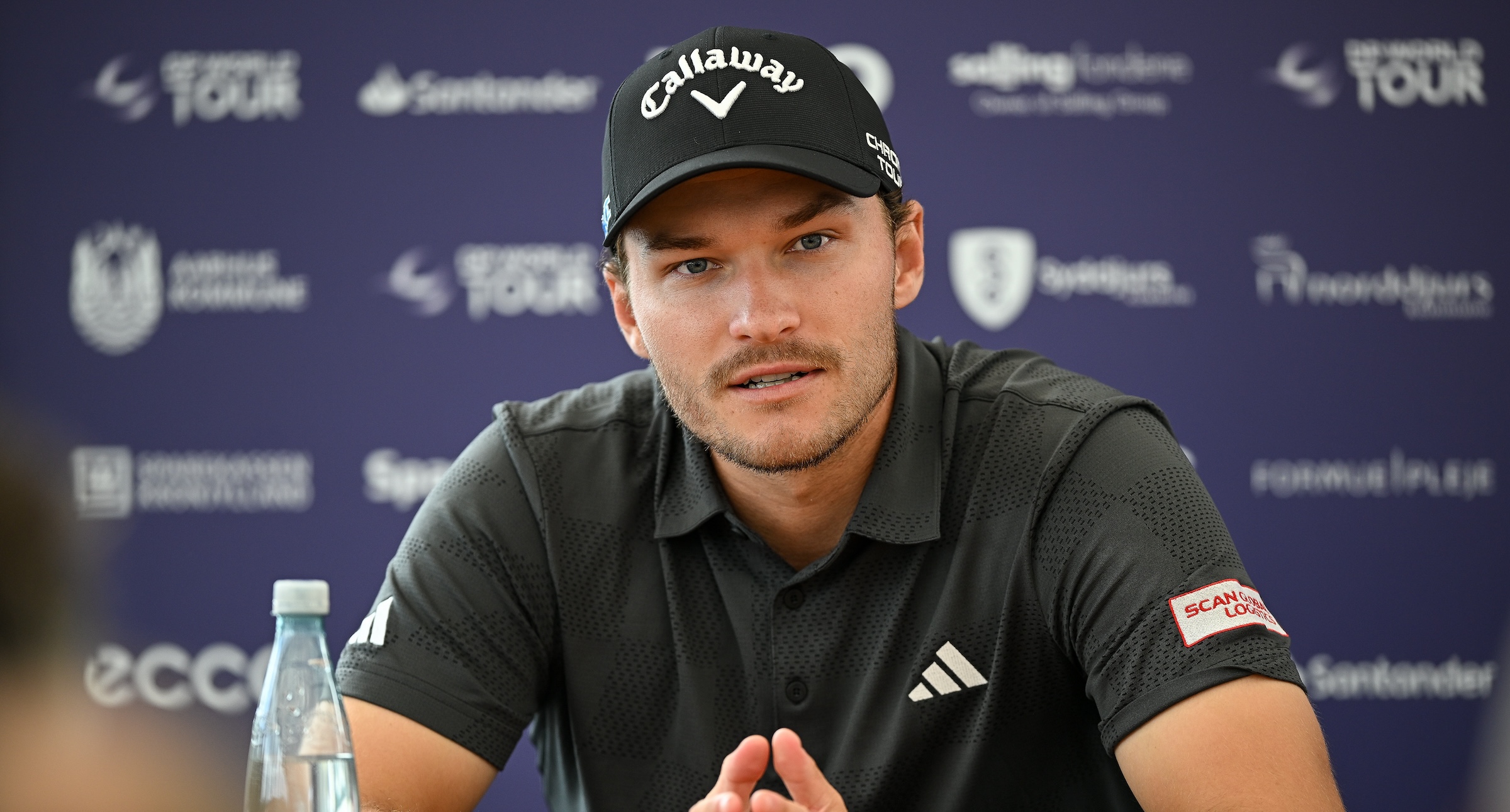 Rasmus Hojgaard of Denmark speaks in a press conference prior to the Danish Golf Championship 2024 at Lubker Golf Resort