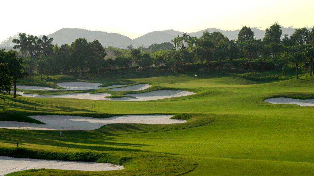 The intimidating 602-yard par-5 on the World Cup Course at Mission Hills Resort Shenzhen