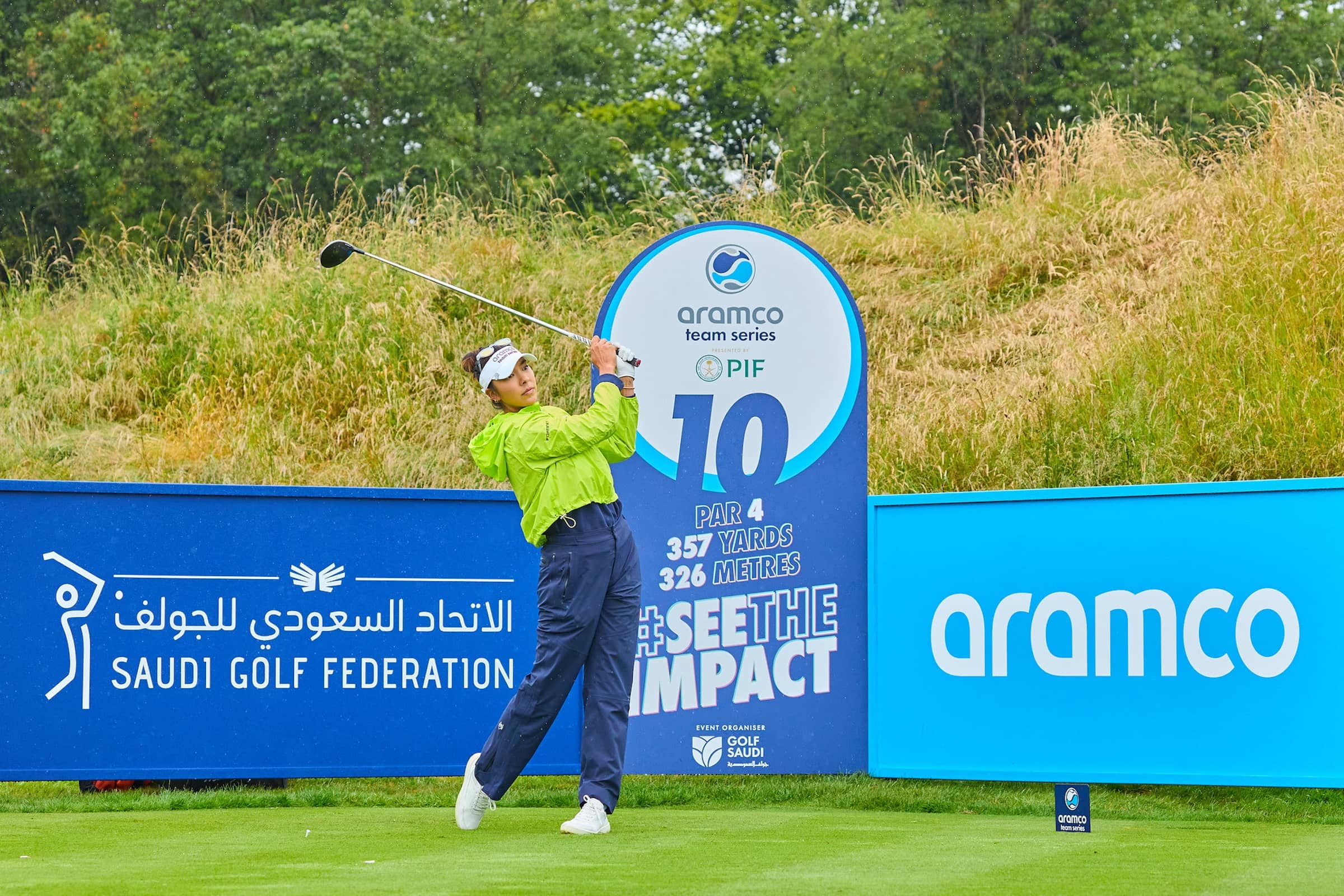 Alison Lee tees off at the Aramco Team Series presented by PIF