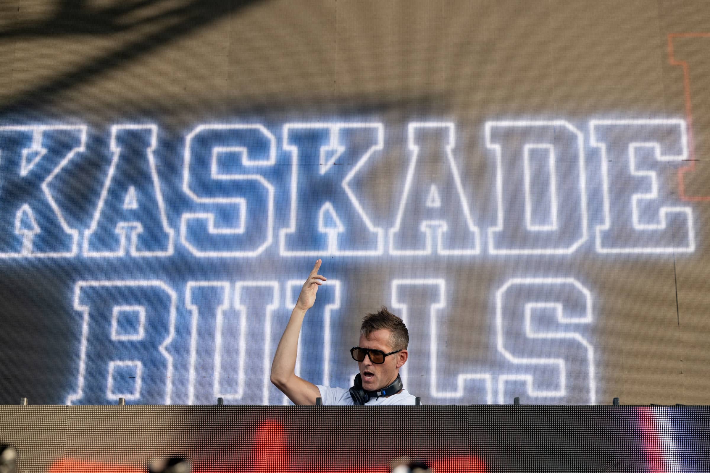 Kaskade is seen on stage during his set after the first round of LIV Golf Chicago