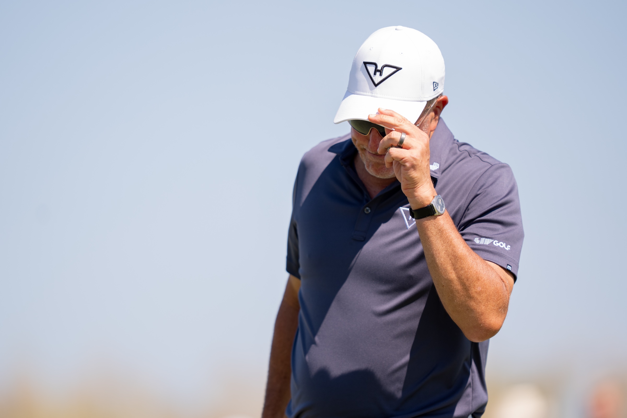 Captain Phil Mickelson of HyFlyers GC gestures after his putt on the third hole during the quarterfinals of LIV Golf Team Championship