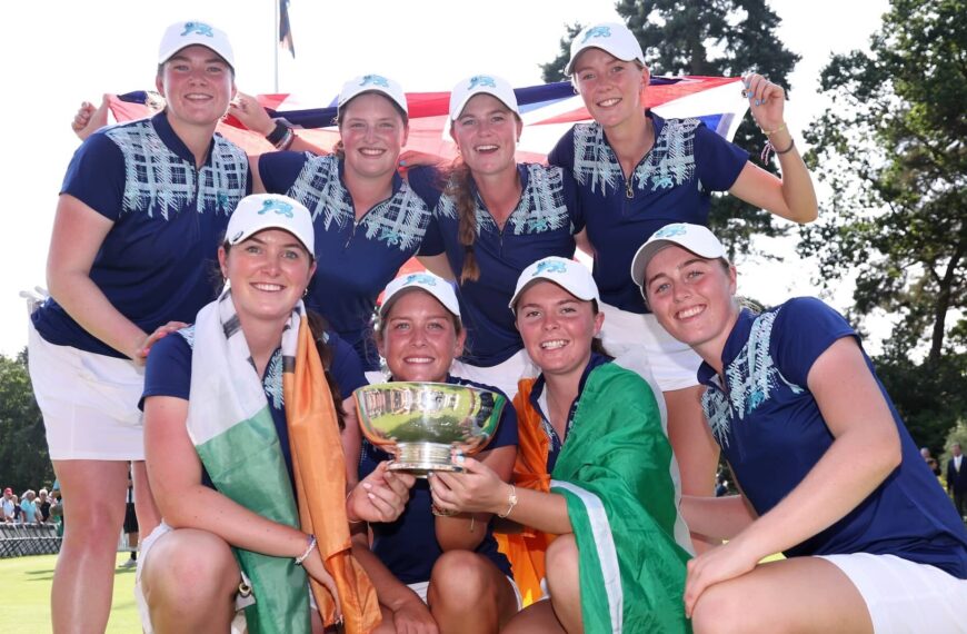 The Great Britain and Ireland team celebrate winning the 43rd Curtis Cup at Sunningdale