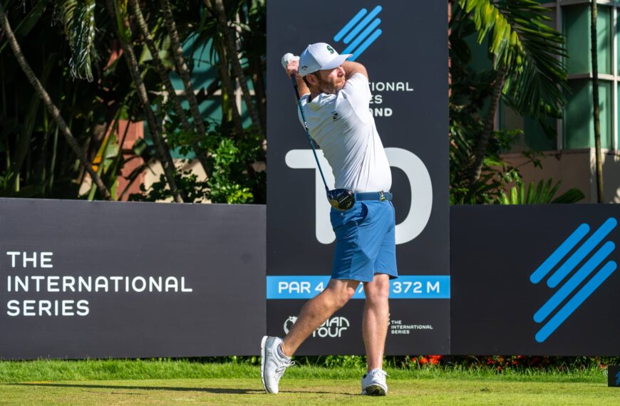 Branden Grace pictured on the 10th tee at Thai Country Club for International Series Thailand, the sixth of 10 events on The International Series in 2024.