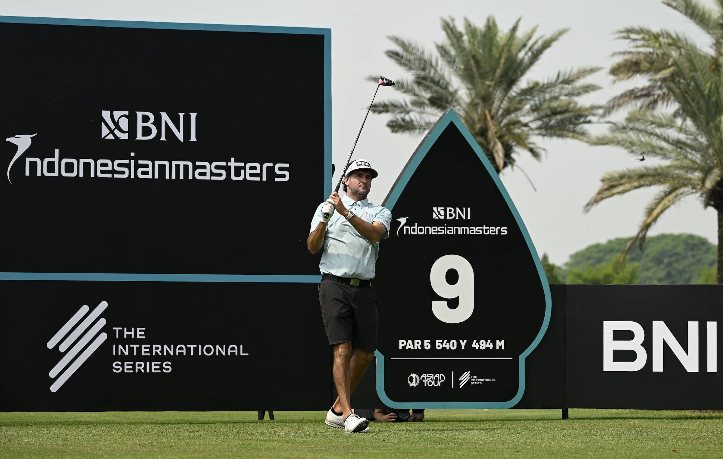 Bubba Watson pictured on the ninth tee at Royale Jakarta Golf Club at the BNI Indonesian Masters, the seventh of 10 events on The International Series in 2024.