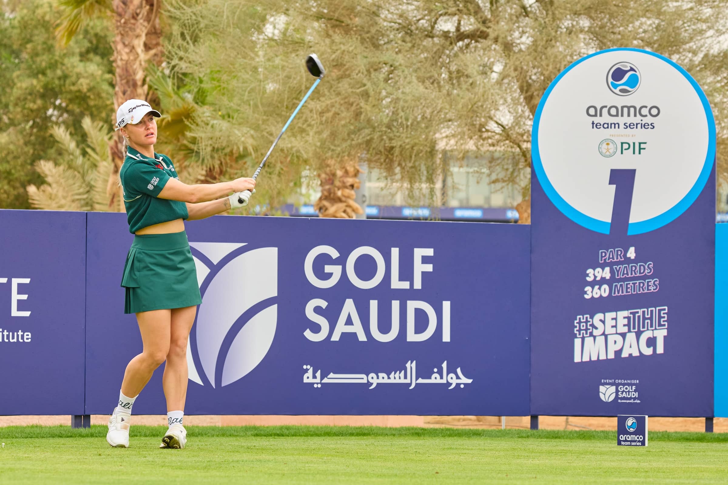 Charley Hull is tied top of the leaderboard after day one at Riyadh Golf Club