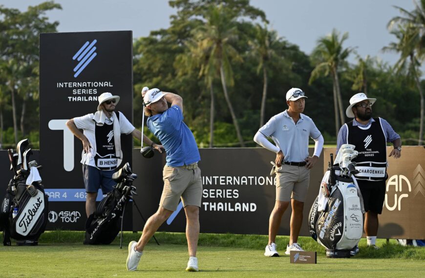 Jed Morgan pictured on the 11th tee at Thai Country Club for International Series Thailand, the sixth of 10 events on The International Series in 2024.