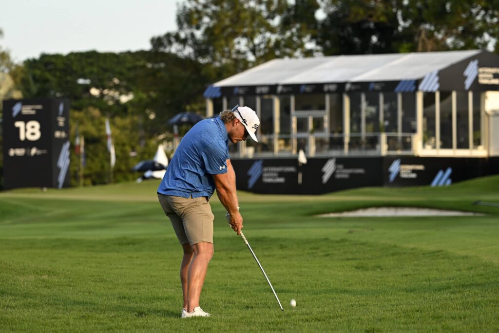 Jed Morgan pictured on the 18th fairway at Thai Country Club for International Series Thailand, the sixth of 10 events on The International Series in 2024.