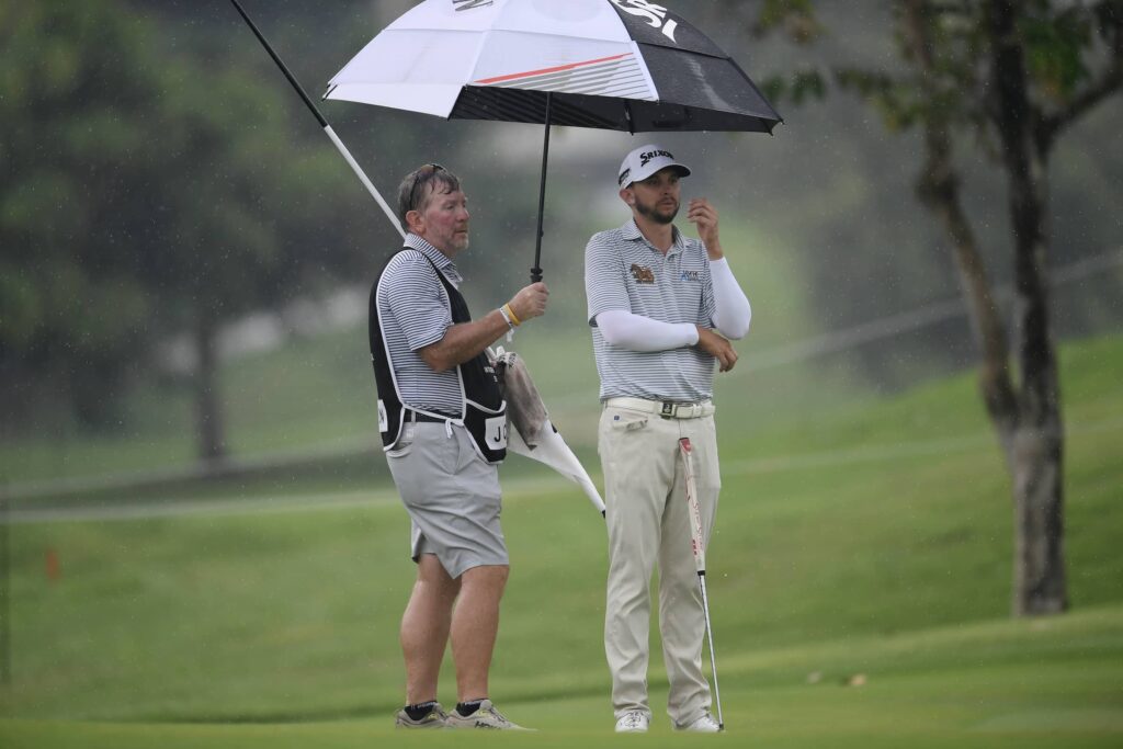 John Catlin pictured with his caddie at the Black Mountain Golf Club for the Black Mountain Championship, the fifth of 10 elevated events on The International Series in 2024