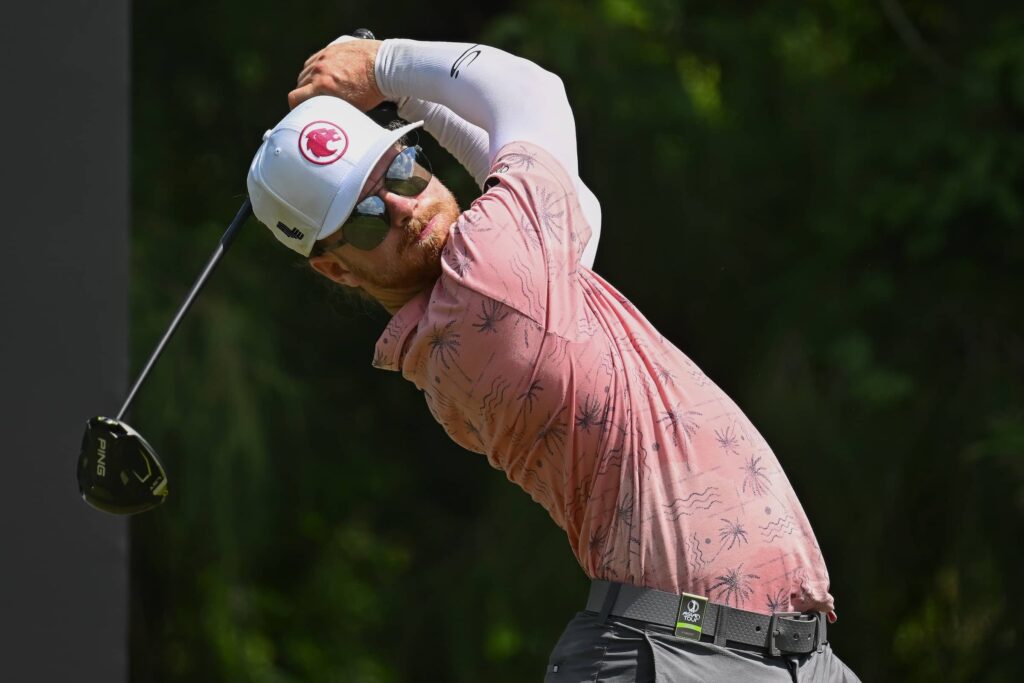 Kieran Vincent plays out of the bunker on day three of the Black Mountain Championship, the 5th event of the season on The International Series