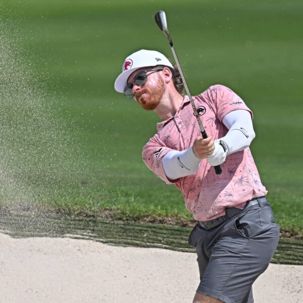 Kieran Vincent plays out of the bunker on day three of the Black Mountain Championship, the fifth event of the season on The International Series