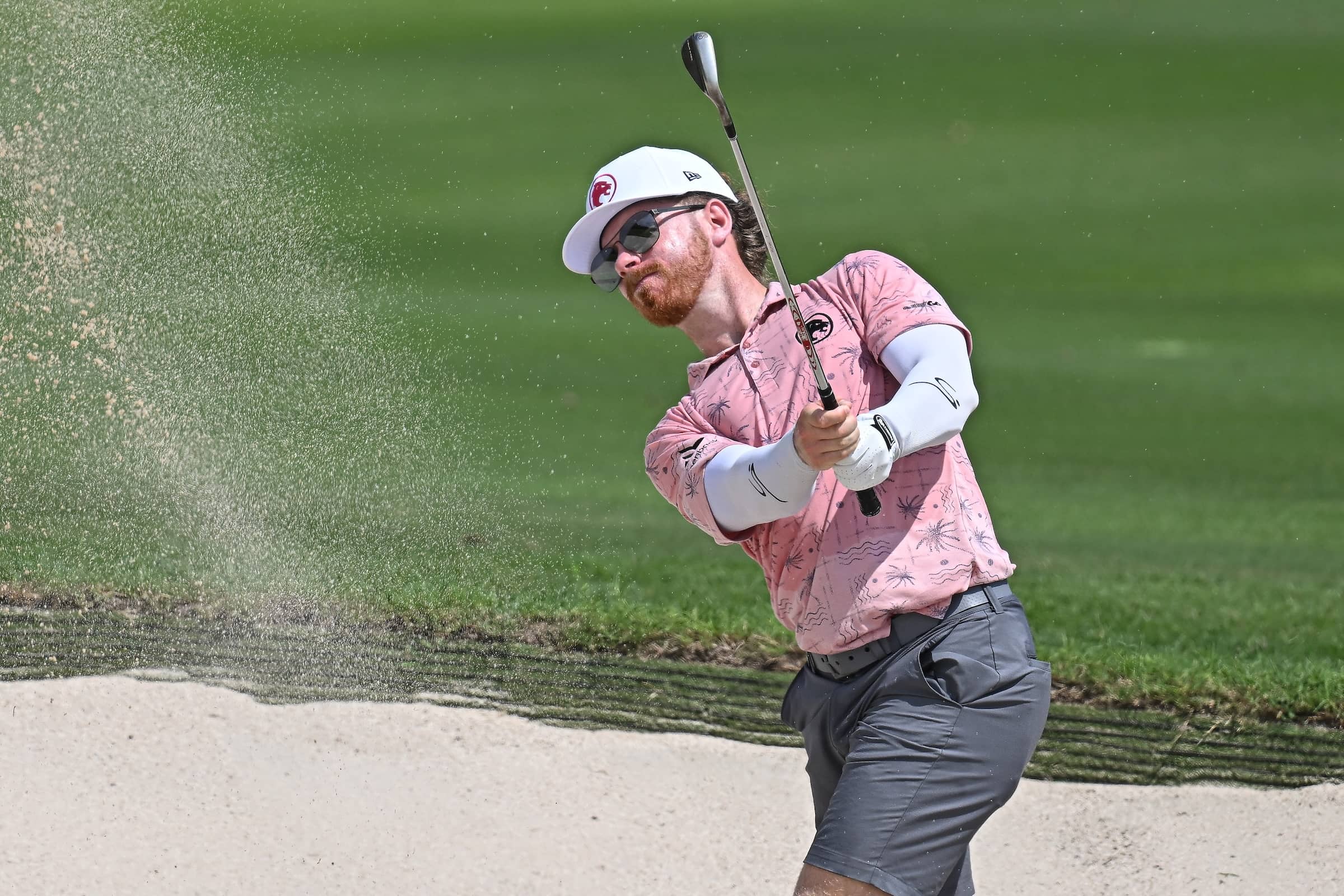 Kieran Vincent plays out of the bunker on day three of the Black Mountain Championship, the fifth event of the season on The International Series