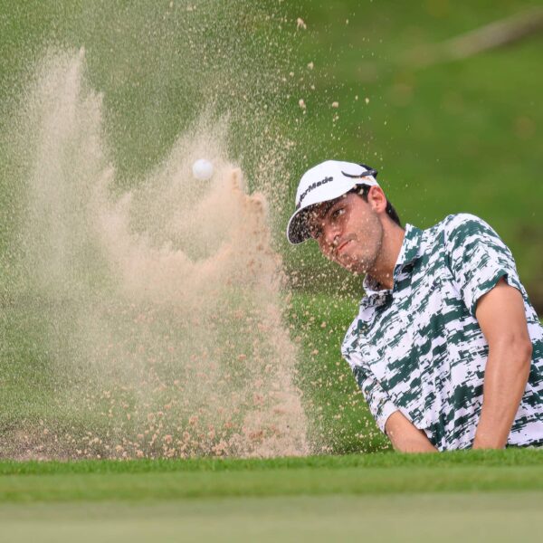 Mexico's Santiago De la Fuente of Mexico plays out of the sand on day two of the Black Mountain Championship