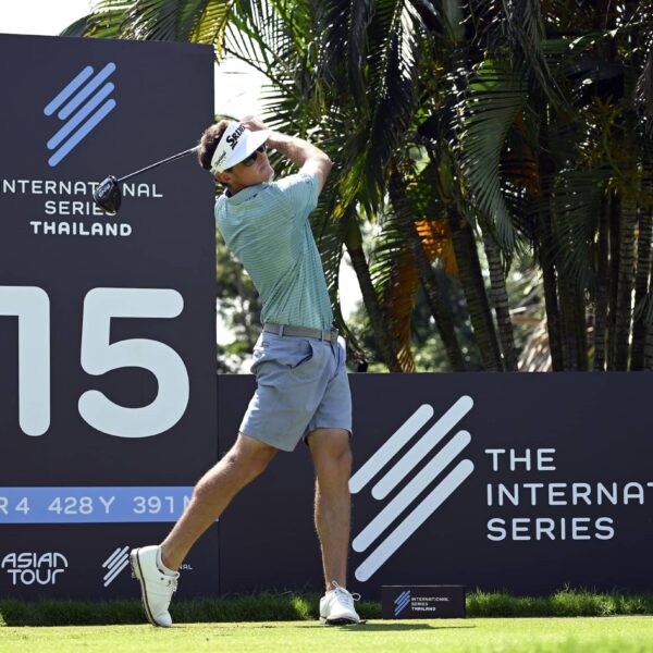 Michael Maguire on the 15th tee at Thai Country Club for International Series Thailand, the sixth of 10 events on The International Series in 2024