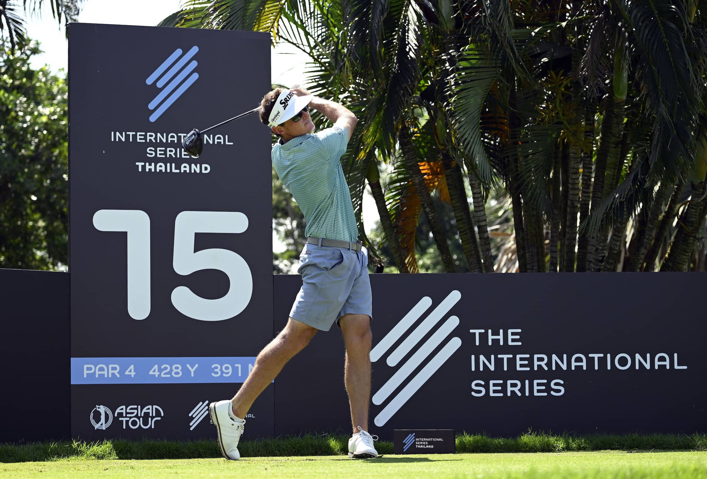 Michael Maguire on the 15th tee at Thai Country Club for International Series Thailand, the sixth of 10 events on The International Series in 2024