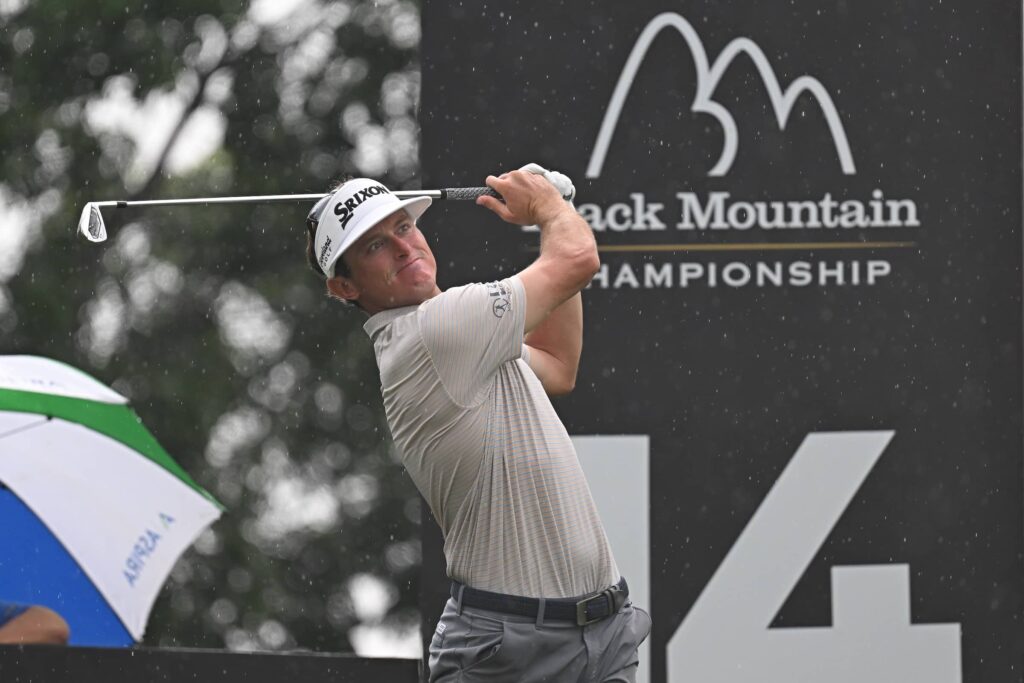 Michael Maguire pictured on the 14th tee at the Black Mountain Championship, the fifth of 10 elevated events on The International Series in 2024