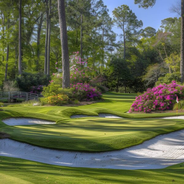 holes on the fairway with green grass and white sand