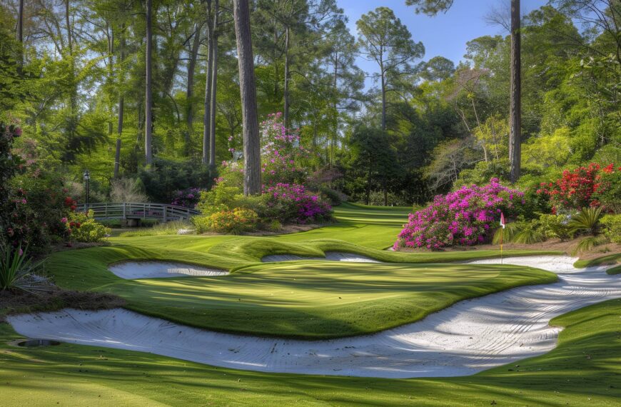 holes on the fairway with green grass and white sand