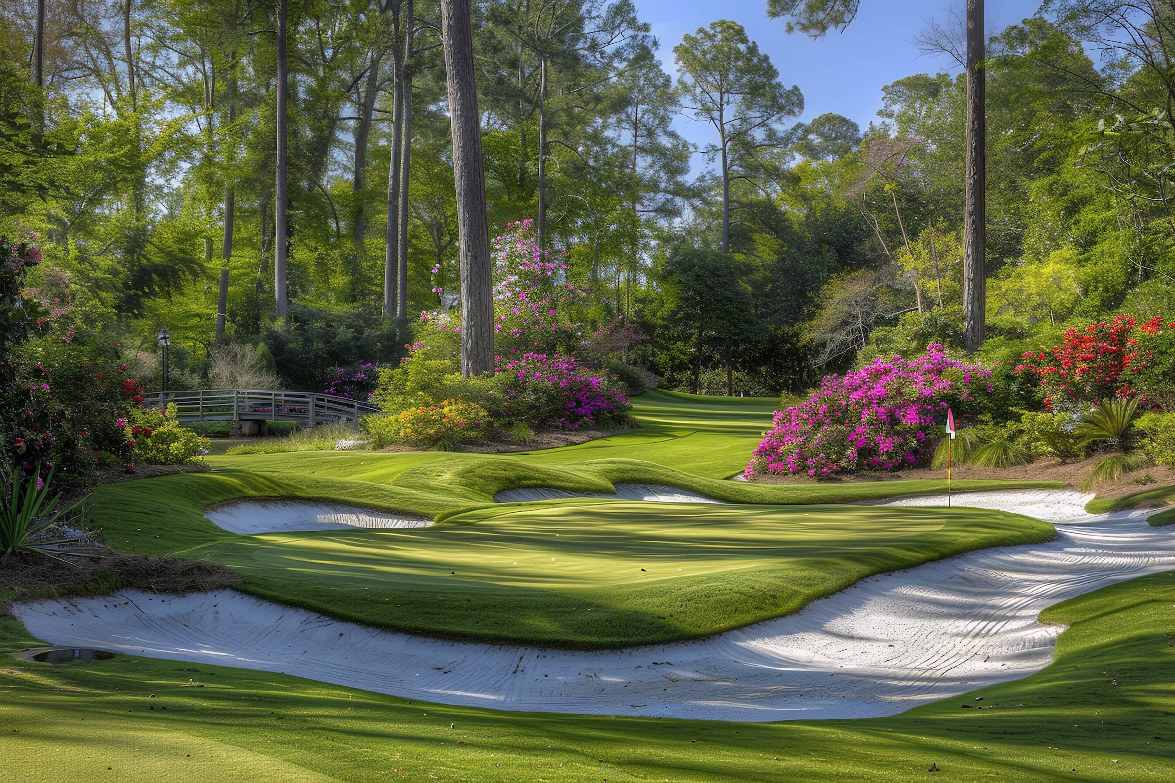 holes on the fairway with green grass and white sand