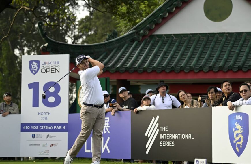 Ben Campbell pictured on the 18th hole at the Hong Kong Golf Club, at the Link Hong Kong Open, the eighth of 10 events on The International Series in 2024.