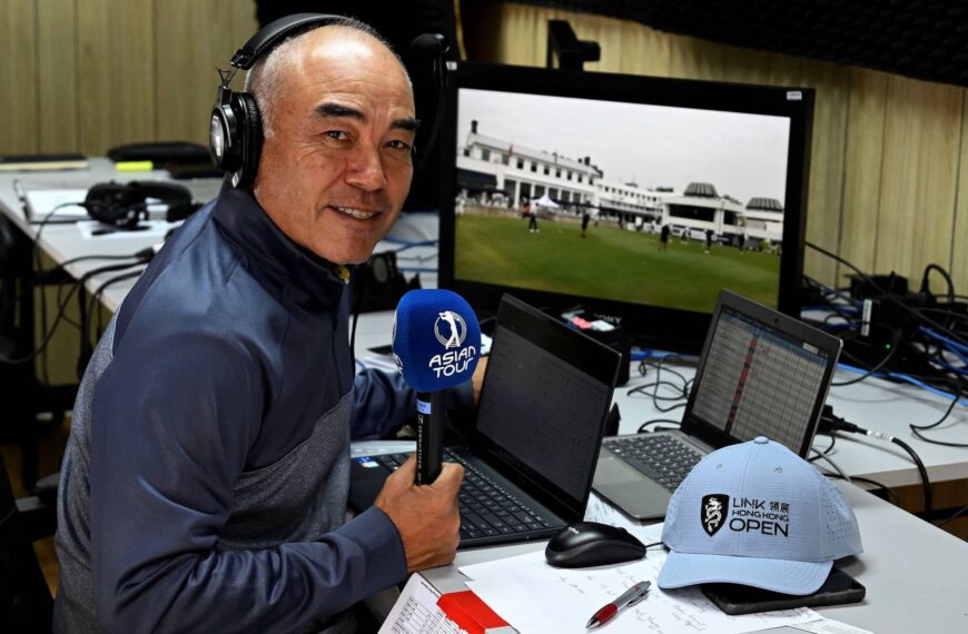 Dom Boulet pictured in the Asian Tour studio at the Hong Kong Golf Club for the Link Hong Kong Open, the eighth of 10 events on The International Series in 2024.