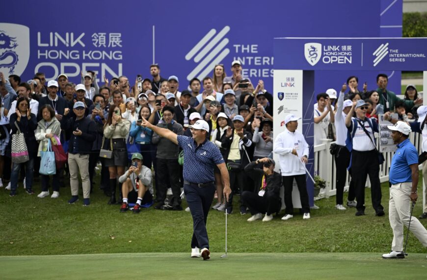 Patrick Reed pictured on the 18th green at the Hong Kong Golf Club, during the Link Hong Kong Open, the eighth of 10 events on The International Series in 2024.