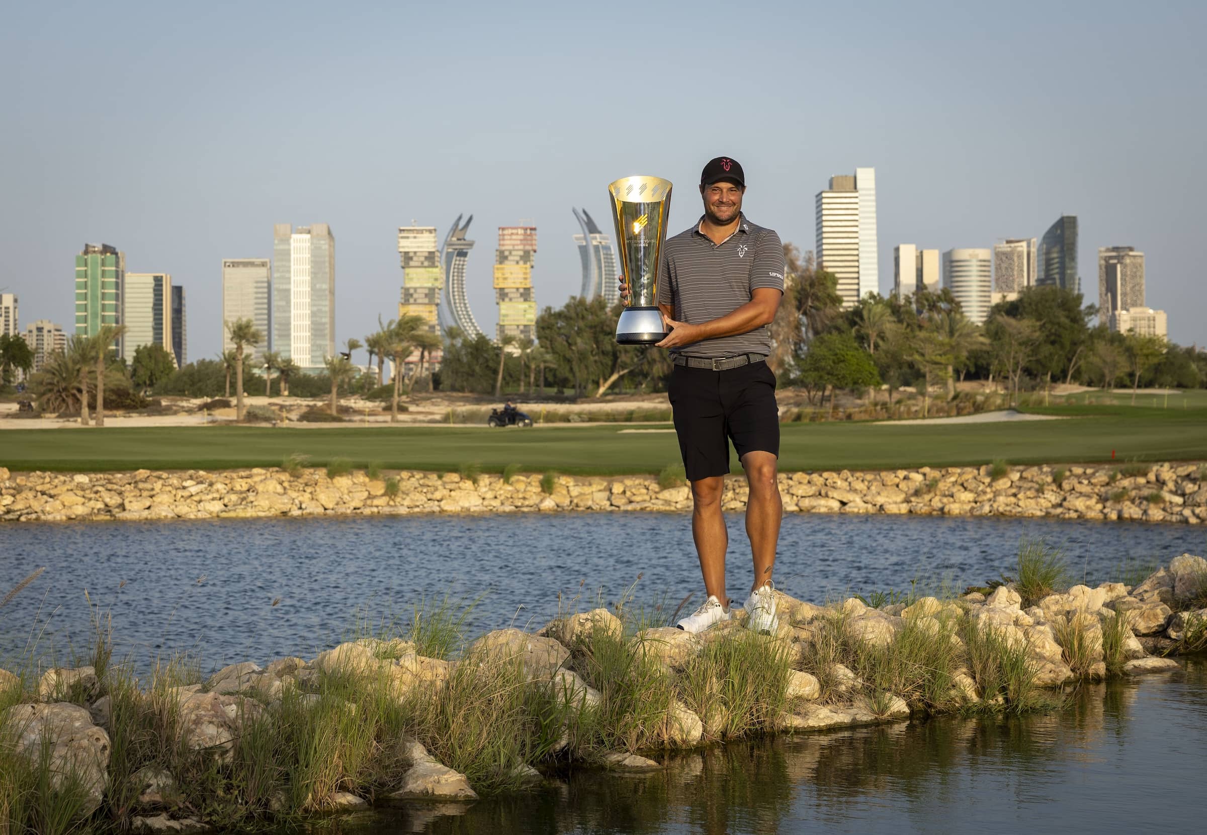 Peter Uihlein pictured with The International Series trophy at Doha Golf Club during International Series Qatar, the ninth of 10 events on The International Series in 2024. Picture by Asian Tour.