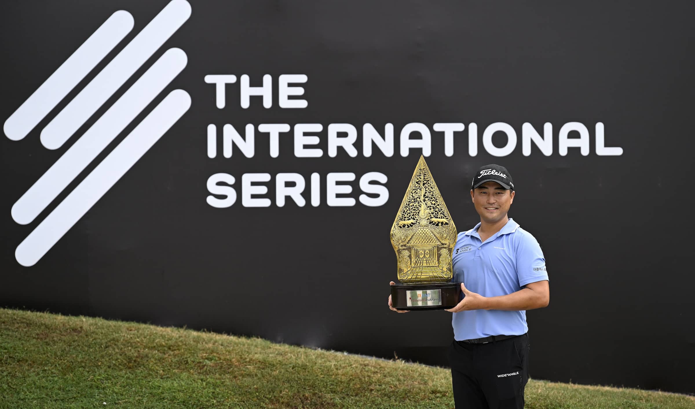 Richard T. Lee pictured with the BNI Indonesian Masters winners trophy at Royale Jakarta Golf Club, the seventh of 10 events on The International Series in 2024