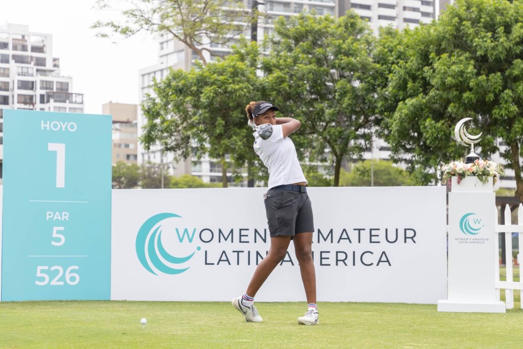 Second-placed Emily Odwin from Barbados in action at the Women’s Amateur Latin America championship at Lima Golf Club in Peru