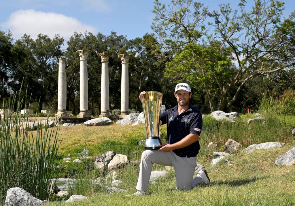 Ben Campbell pictured with the winner’s trophy at Royal Golf Dar Es Salam following International Series Morocco, the third of 10 events on The International Series in 2024.