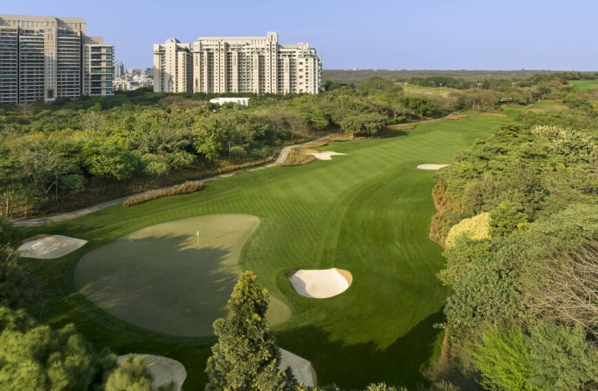 Hole one of the Gary Player-designed course at DLF Golf & Country Club