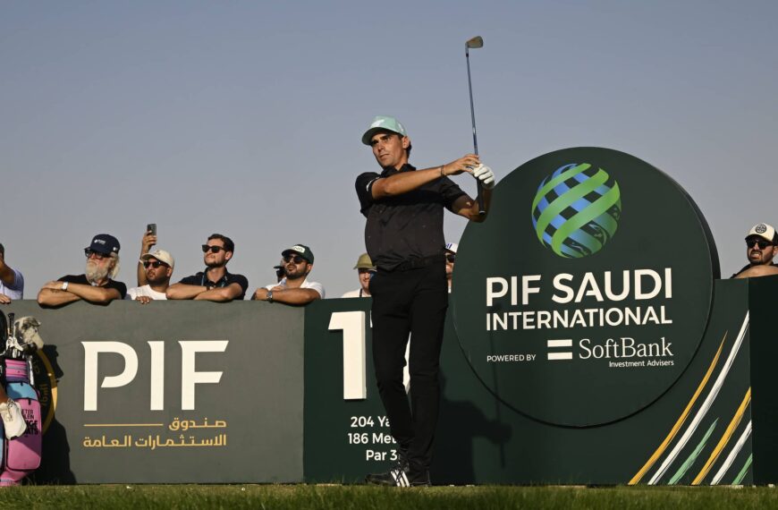 Joaquin Niemann pictured on the first tee at Riyadh Golf Club during the PIF Saudi International powered by SoftBank Investment Advisers, the final event on The International Series in 2024