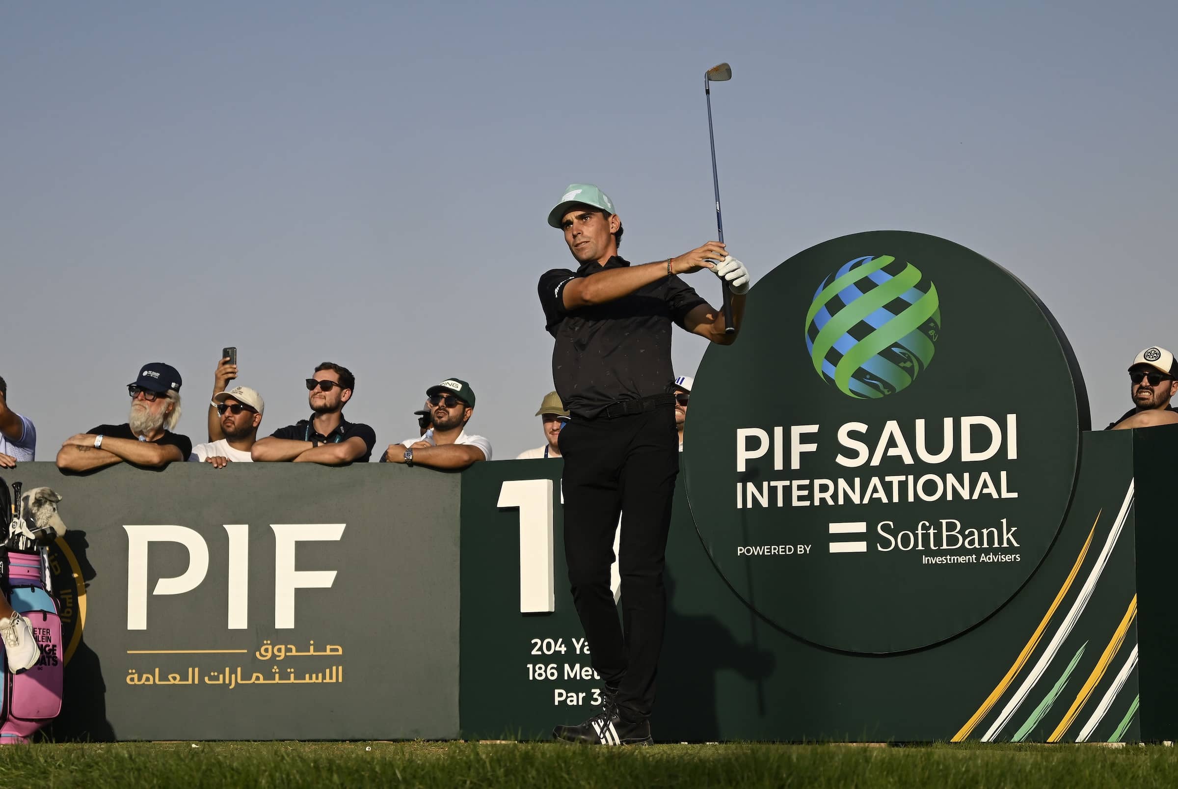 Joaquin Niemann pictured on the first tee at Riyadh Golf Club during the PIF Saudi International powered by SoftBank Investment Advisers, the final event on The International Series in 2024