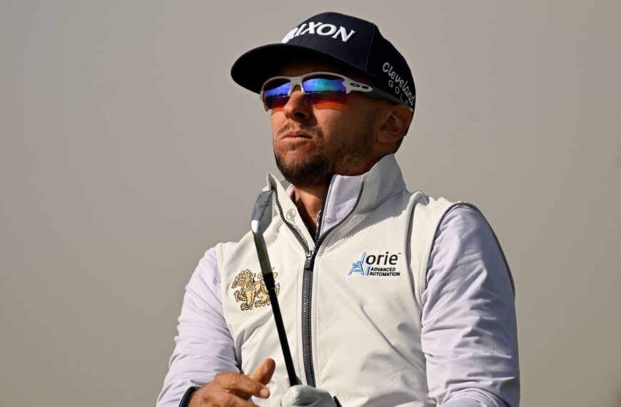 John Catlin watches his iron shot during the pro-am for the PIF Saudi International