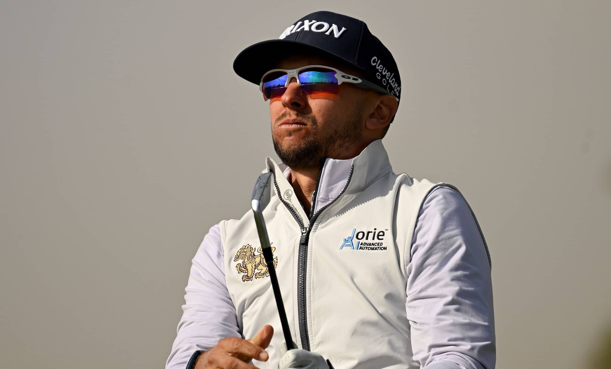 John Catlin watches his iron shot during the pro-am for the PIF Saudi International