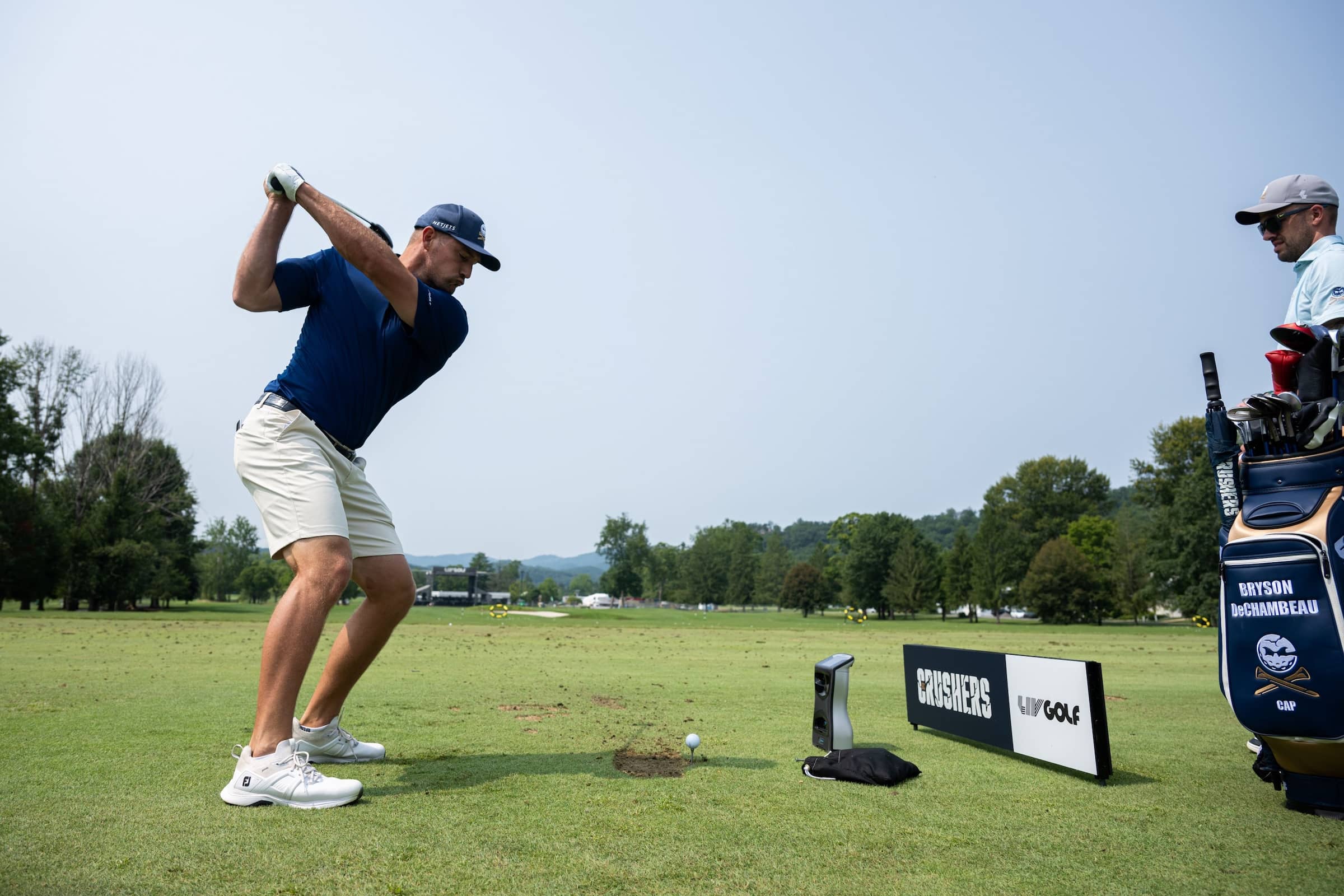 Bryson DeChambeau, pictured in action on the driving range