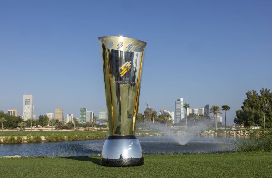 The International Series trophy pictured at Doha Golf Club, ahead of International Series Qatar, the ninth of 10 events on The International Series in 2024.