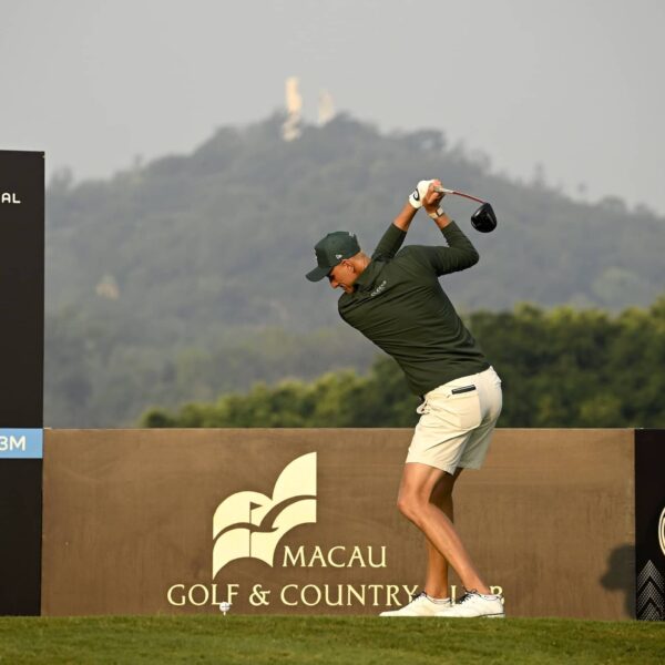 Adrian Meronk pictured on the 12th tee at Macau Golf and Country Club