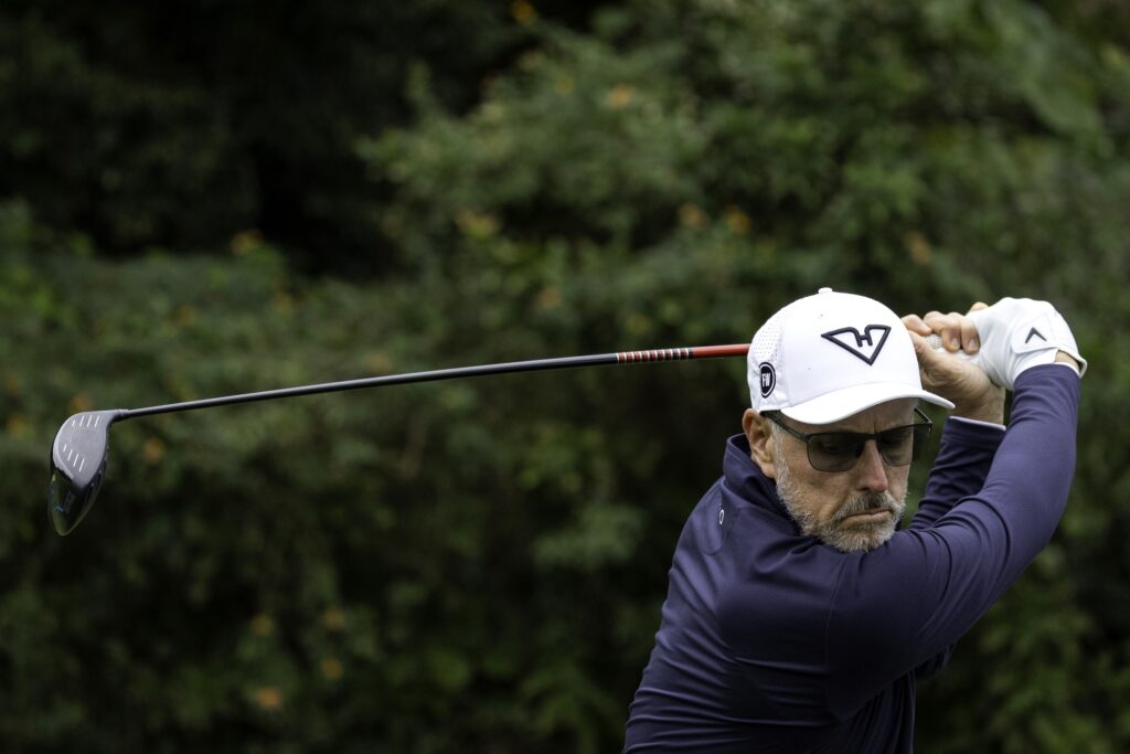 Captain Phil Mickelson of HyFlyers GC hits his shot from the 11th tee during the pro-am before the start of LIV Golf Hong Kong at Hong Kong Golf Club Fanling