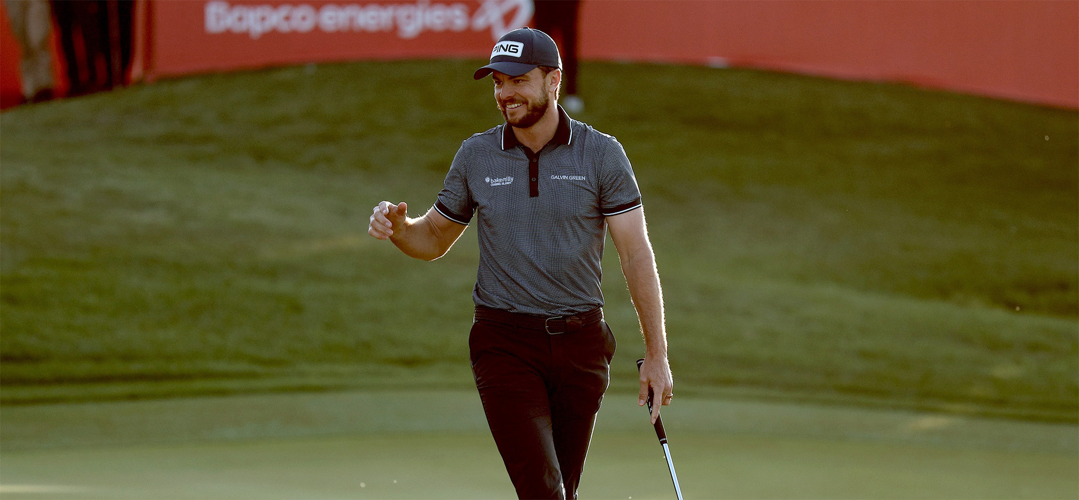 Laurie Canter of England celebrates birdie to defeat Daniel Brown of England and Pablo Larrazabal of Spain on the first play-off hole on day four of the Bapco Energies Bahrain Championship 2025 at Royal Golf Club © Warren Little/Getty Images)