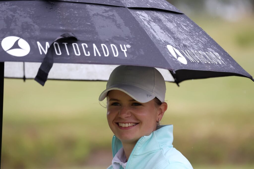 Imogen Courtney with Motocaddy Umbrella